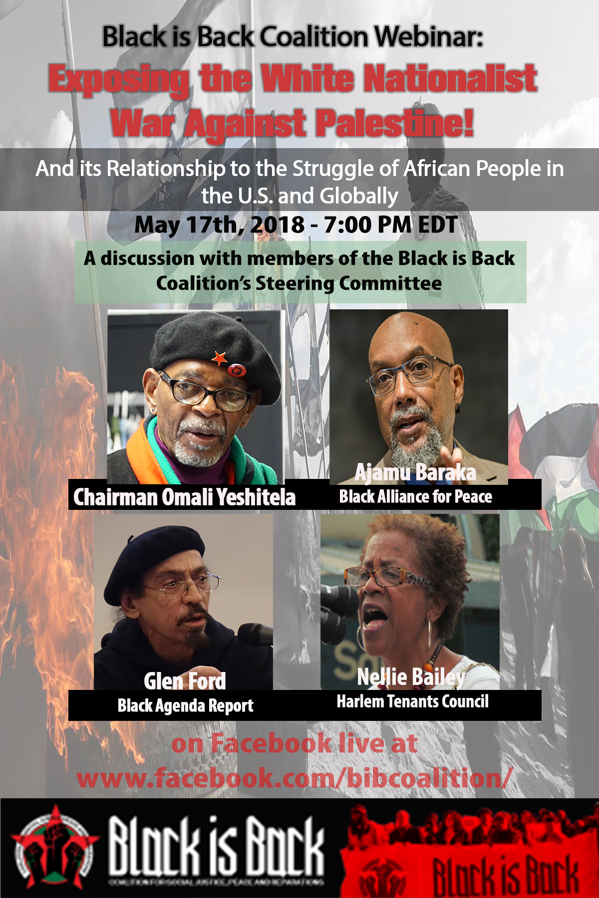 You are currently viewing Members of the BIBC Steering Committee – Chairman Omali Yeshitela, Glen Ford, Ajamu Baraka & Nellie Bailey – lead Facebook Live discussion