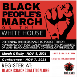 Read more about the article BLACK PEOPLE’S MARCH ON THE WHITE HOUSE – Deepening the resistance to police terror:  Honoring our political prisoners and prisoners of war – Black Community Control of the Police!