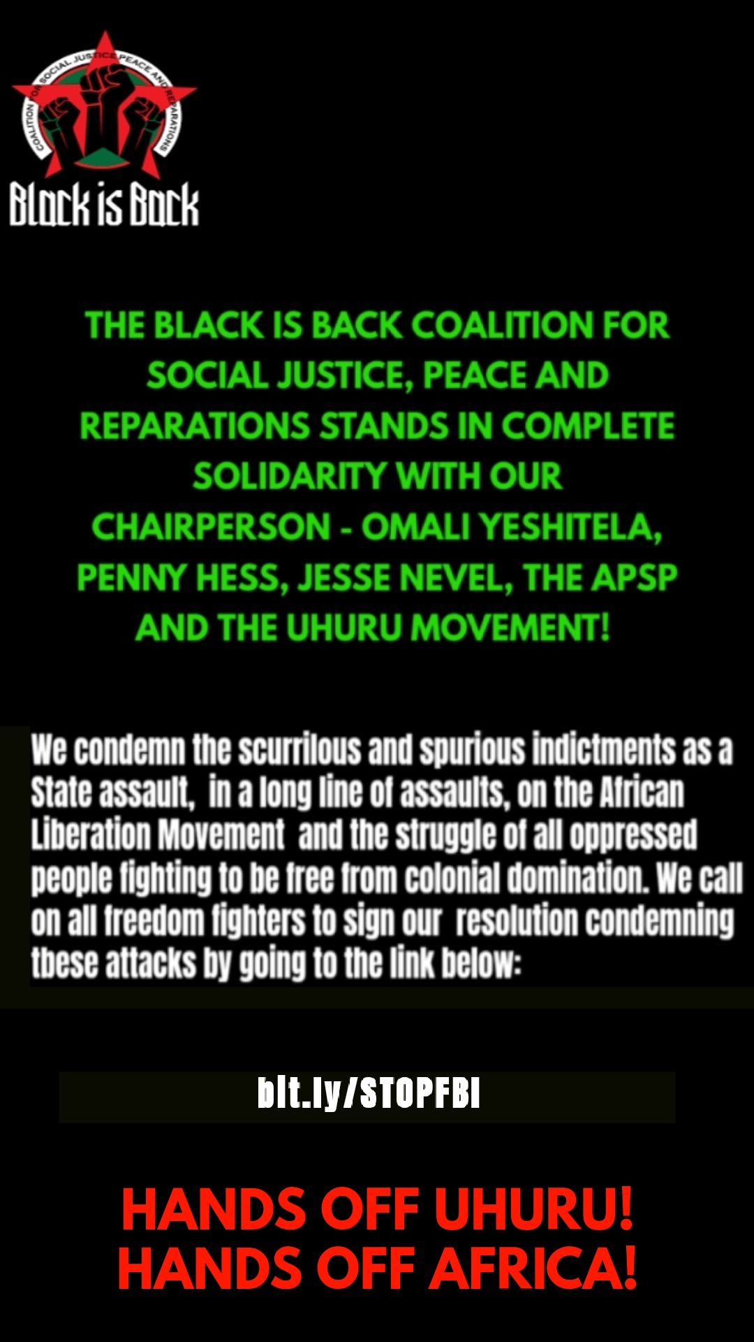 Read more about the article SUPPORT THE HANDS OFF UHURU MOVEMENT!