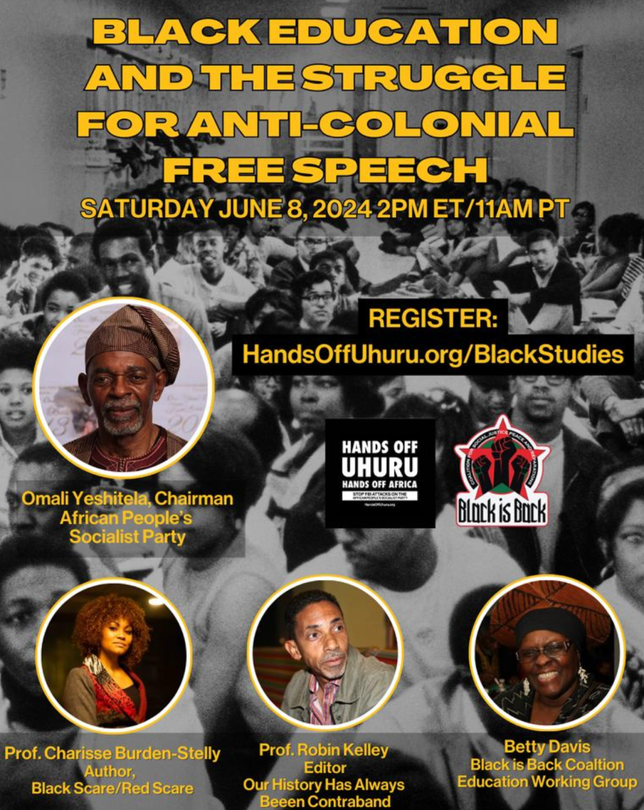 Read more about the article SATURDAY, JUNE 8TH – EDUCATION WEBINAR SPONSORED BY HANDS OFF UHURU AND BLACK IS BACK!