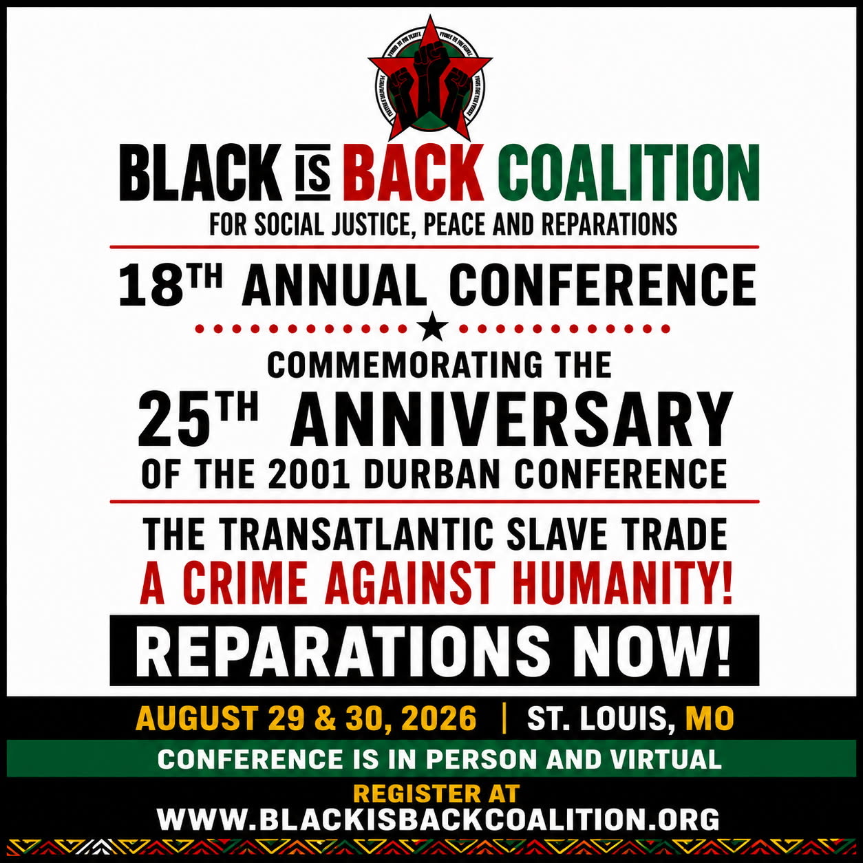 You are currently viewing Black is Back Coalition 18th Annual Conference – Remember Durban- Reparations Now!